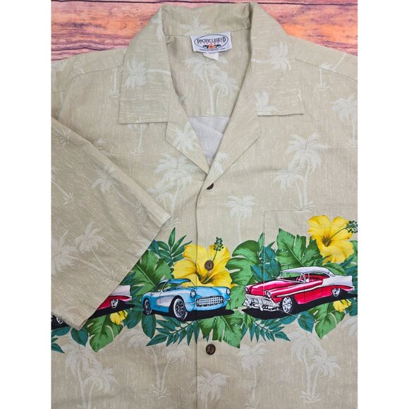 Pacific Legend Mens Classic Cars-Hibiscus Hawaiian Shirt Large - Picture 4 of 7